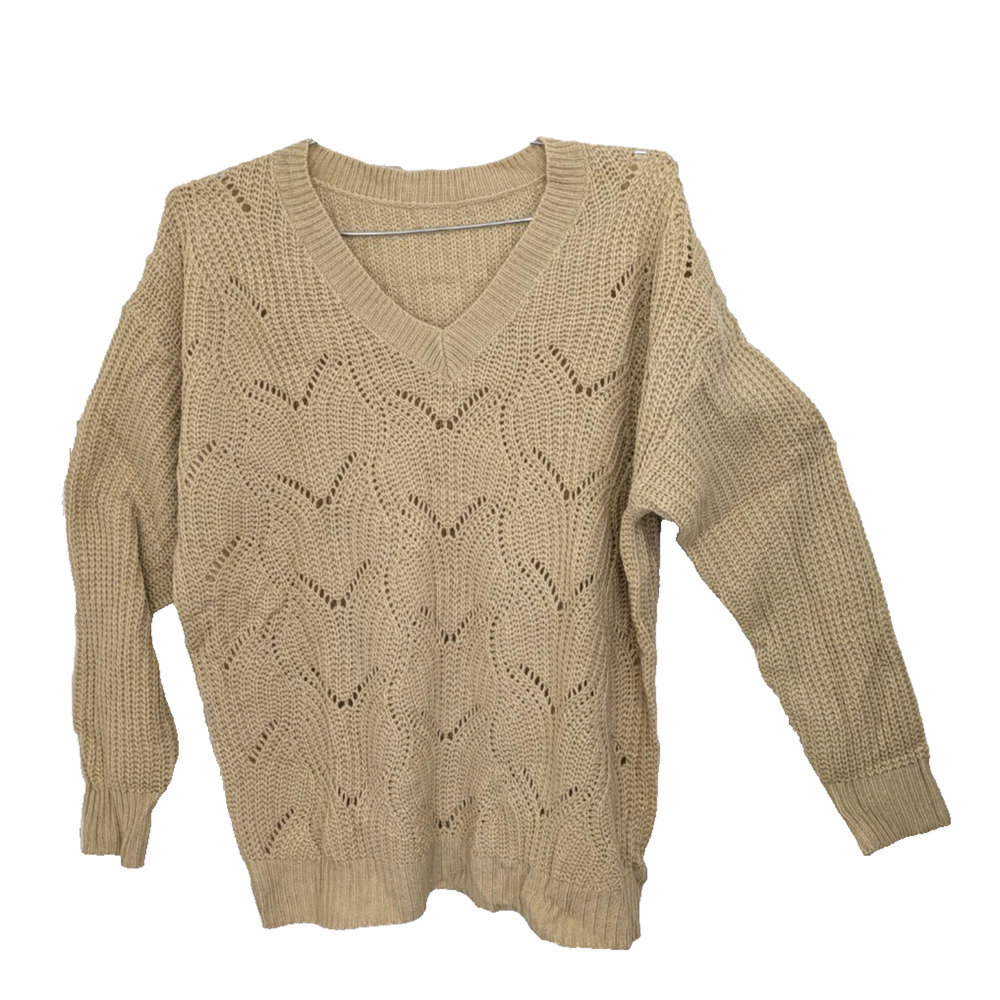 Womens Long Sleeve Sweater Large Beige Beach Cover Up Vacation fashion